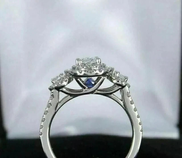 14K White Gold Plated 2.50CT Oval Cut Moissanite Halo Wedding Engagement Ring