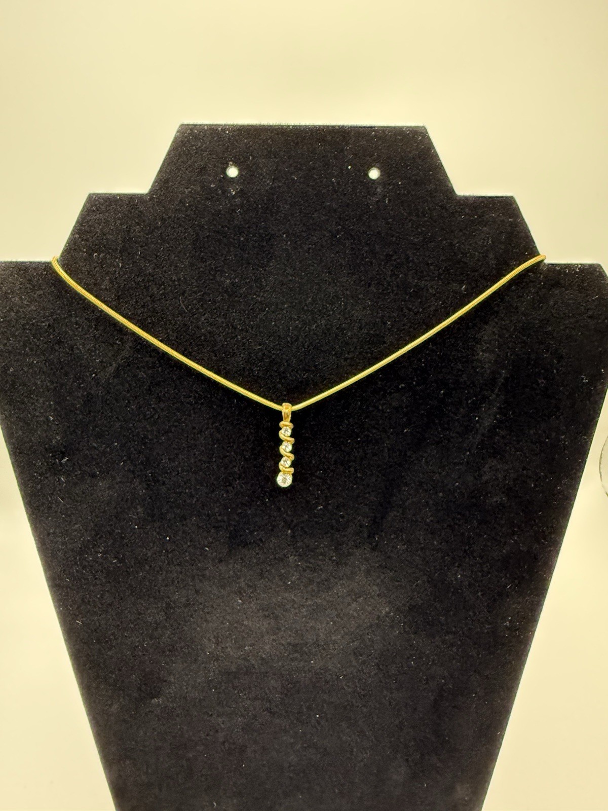 Gold-Tone Metal Snake Chain Necklace Adjustable w/ 3 Round Crystal Charm Pendant
