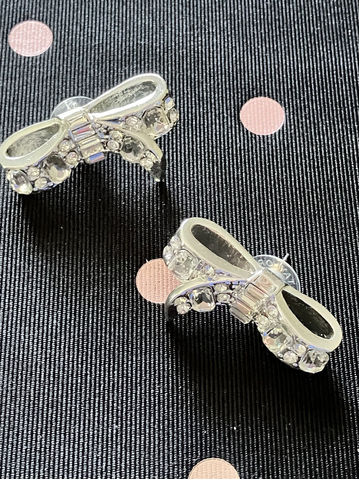 NWT Ann Taylor Silver Tone Clear Crystal Baguette Bow Stud Earrings