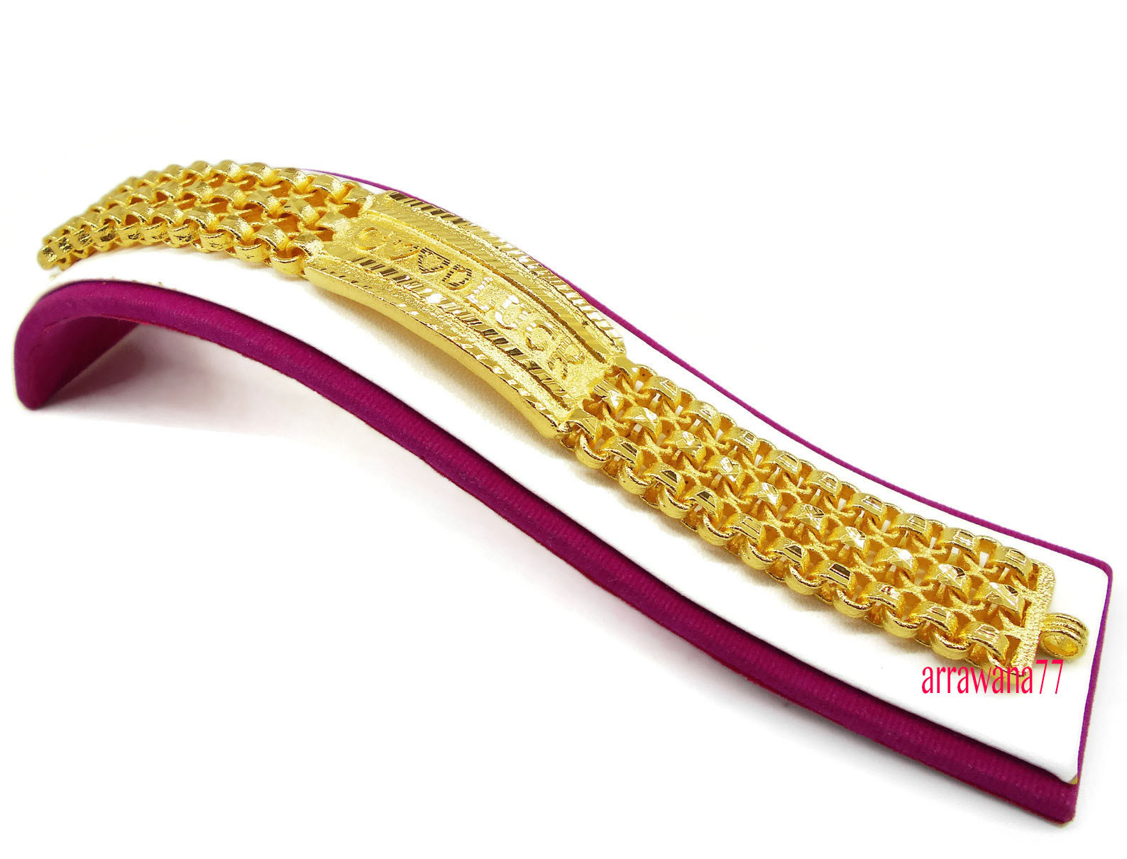 GOOD LUCK 22K 24K Thai Baht Yellow Gold GP Bracelet 7 inch 60 Grams 20 mm