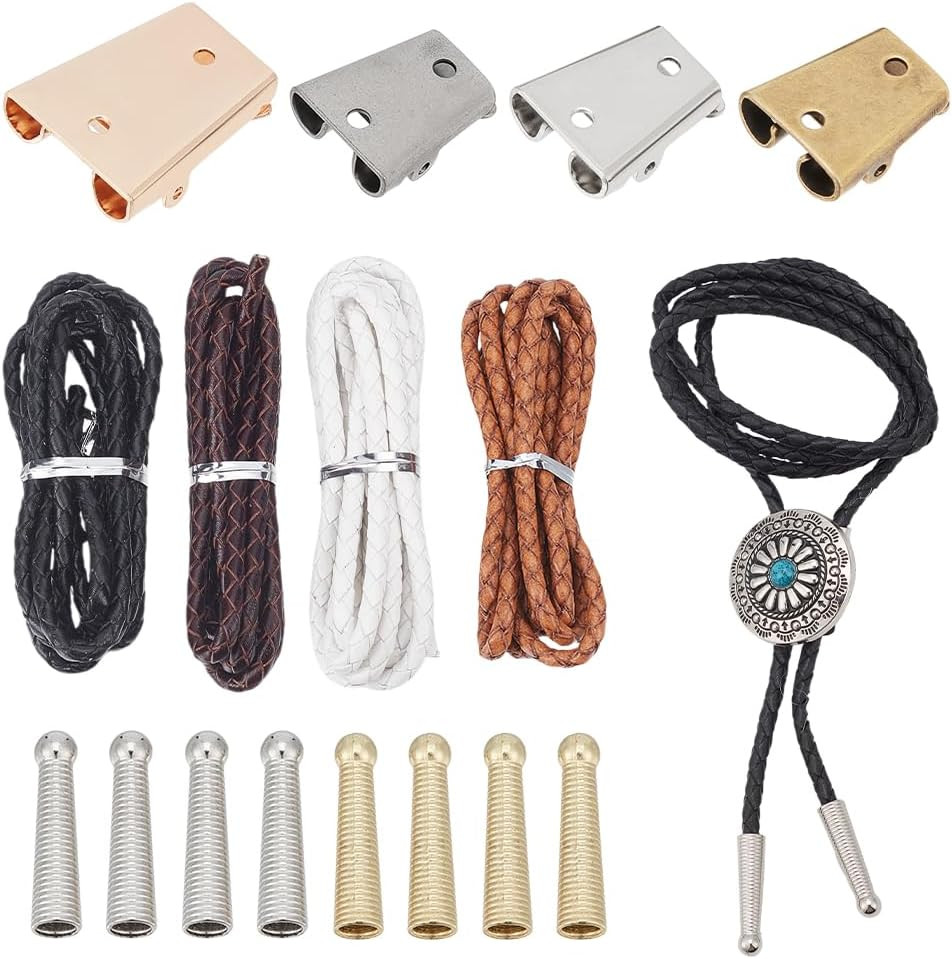 16 Pcs Bolo Tie Findings Kit, Bolo Tie Buckle Accessories with 8Pcs Alloy Cor…
