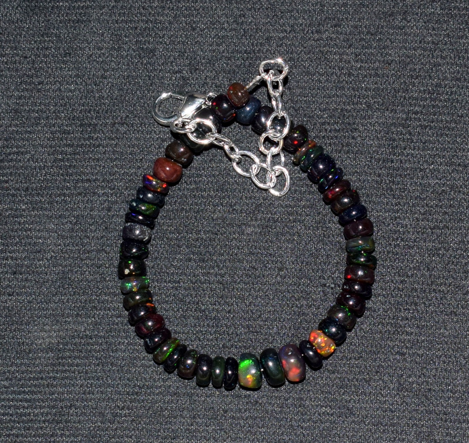 Solid 925 Sterling Silver Natural Ethiopian Opal Gemstone Beads 7″Bracelet N0280