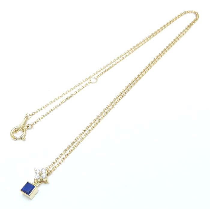 TASAKI 18K Yellow Gold Necklace Lapis Lazuli Diamond 0.09ct /294633