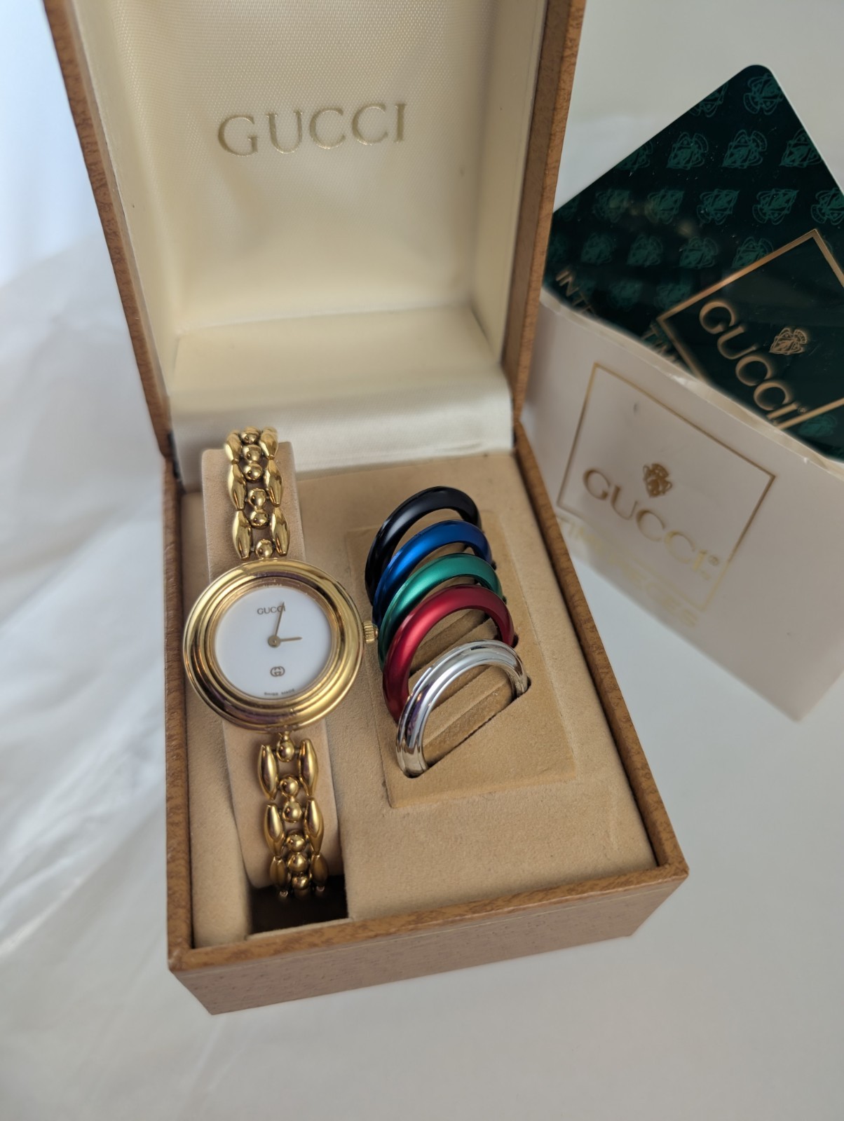 AUTHENTIC GUCCI 1100 L BEZEL RICE LINK WATCH w/ 6 Bezels/ EXCELLENT