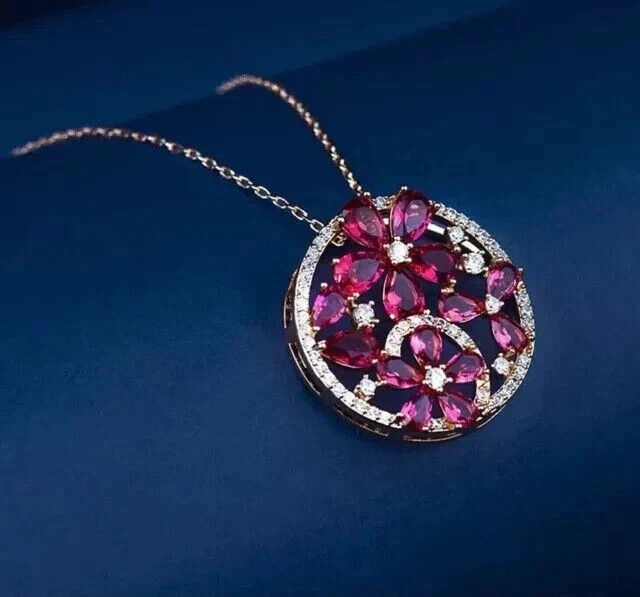 3CT Pear Cut Lab Created Tourmaline Women’s Chain Pendant 14k Rose Gold Plated