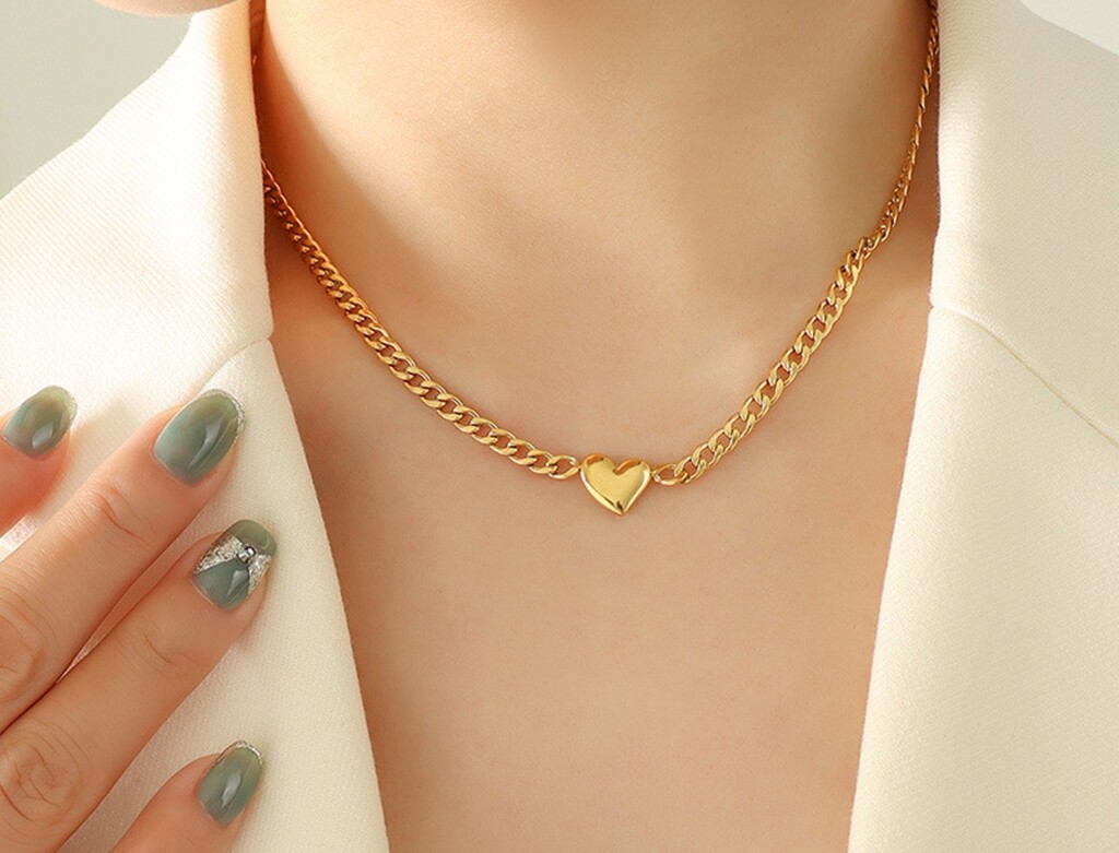 Women Heart Mariner Chain Titanium Stainless Steel Pendant Choker Necklace 14-16