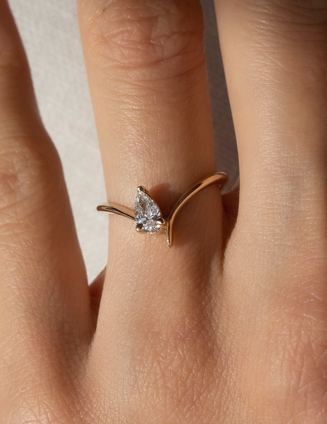 Lab Grown Solitaire 50CT Diamond Pear Cut Ring for Women 14K Yellow Gold