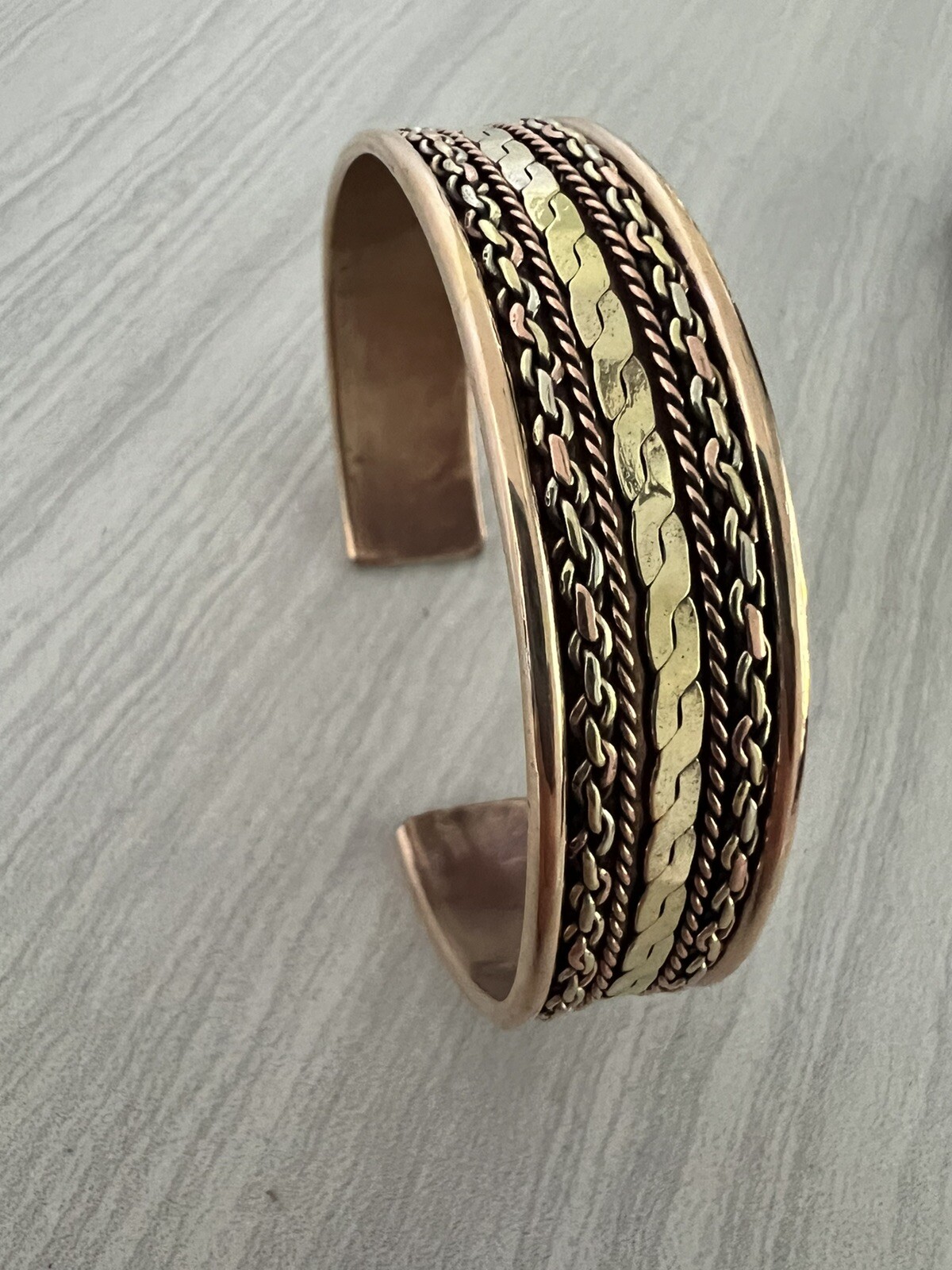 Copper, Brass, Silver Tri-Color Braided Bracelet Arthritis Therapy Cuff