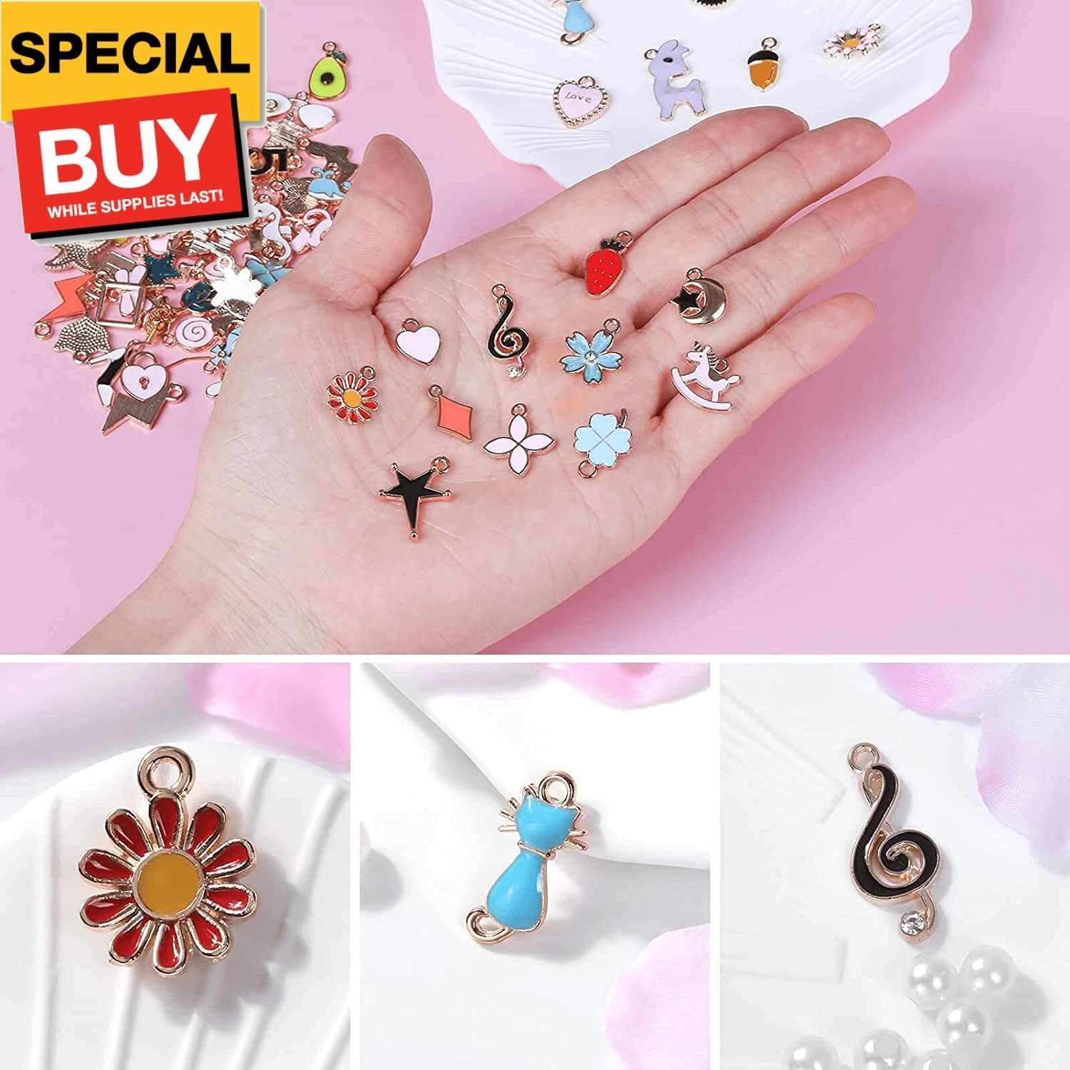 150PCS Bracelet Charms, Silver Bracelet Gold Plated Enamel Charms Pendants for N