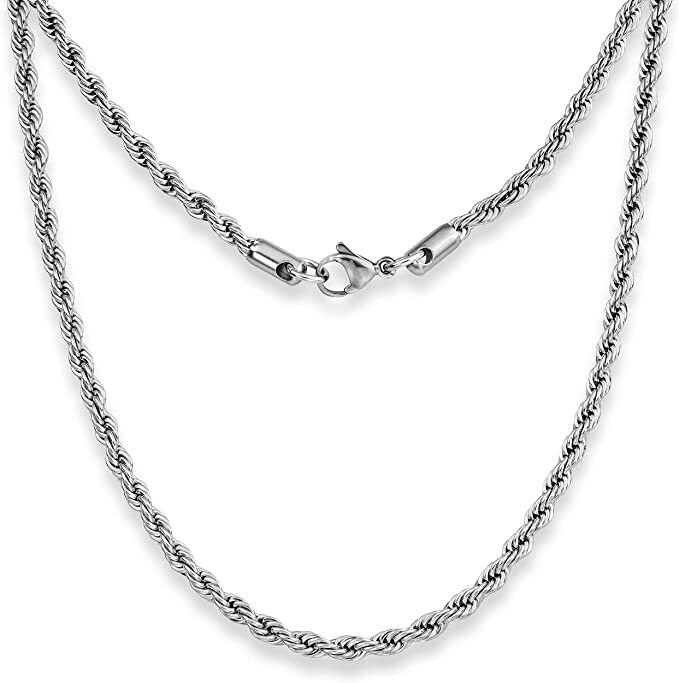 Stainless Steel Virgin Mary Pendant in Silver Tone 20″ 24″ 30″ Rope Chain 040