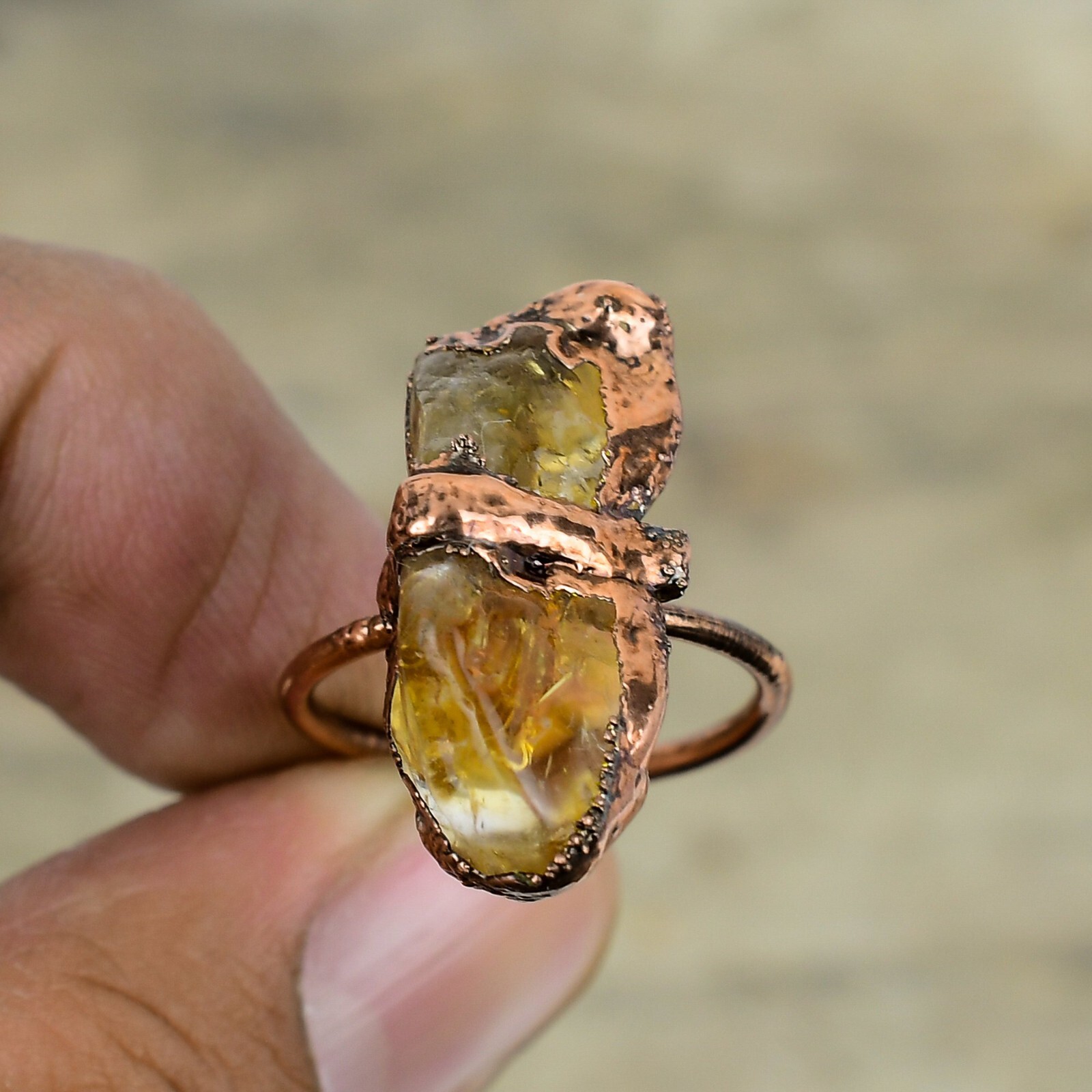 Gift For Her Copper Citrine Rough Electroformed Adjustable Ring Size Adjustable