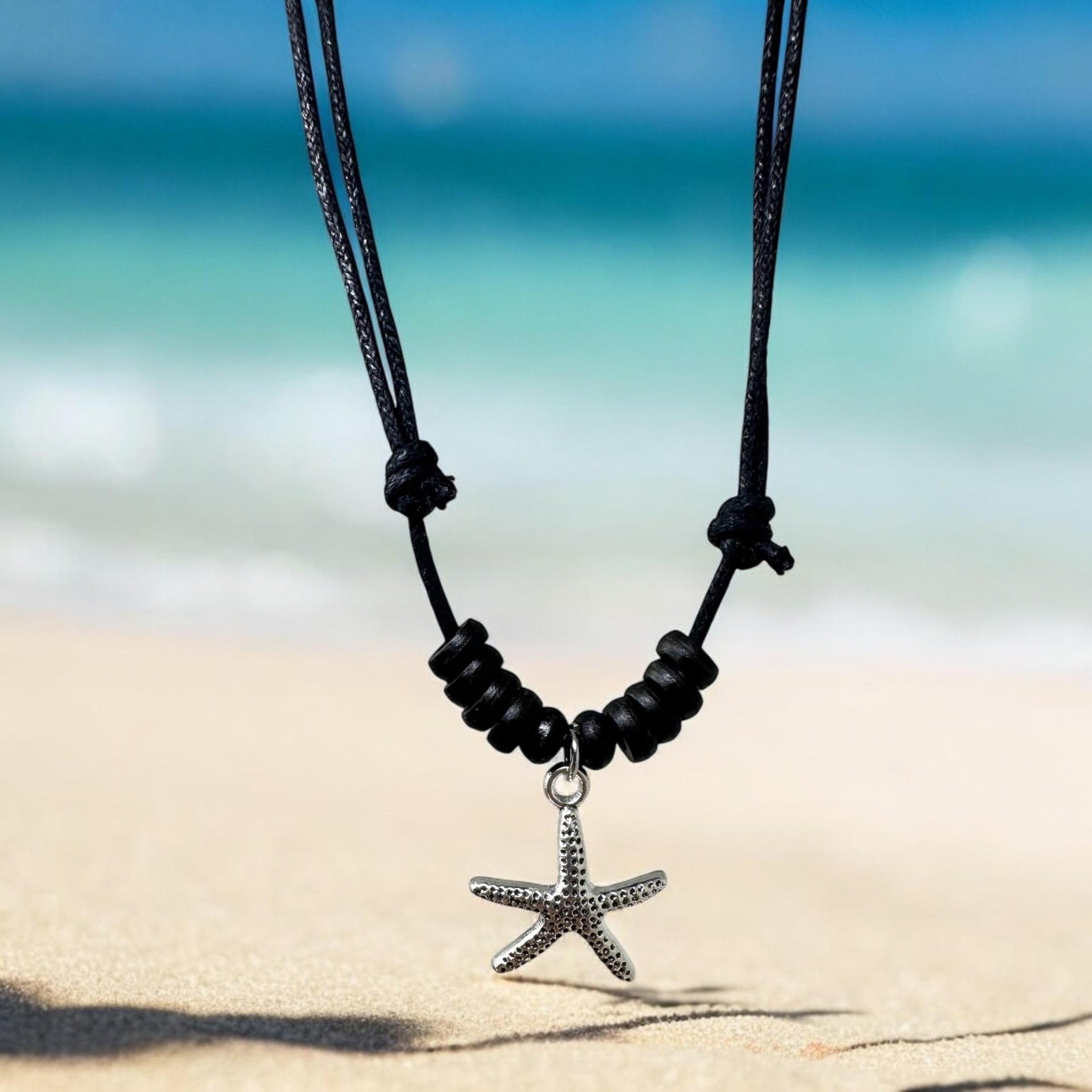 Minimalist Starfish Necklace Adjustable Black Cord Ocean Charm Unisex
