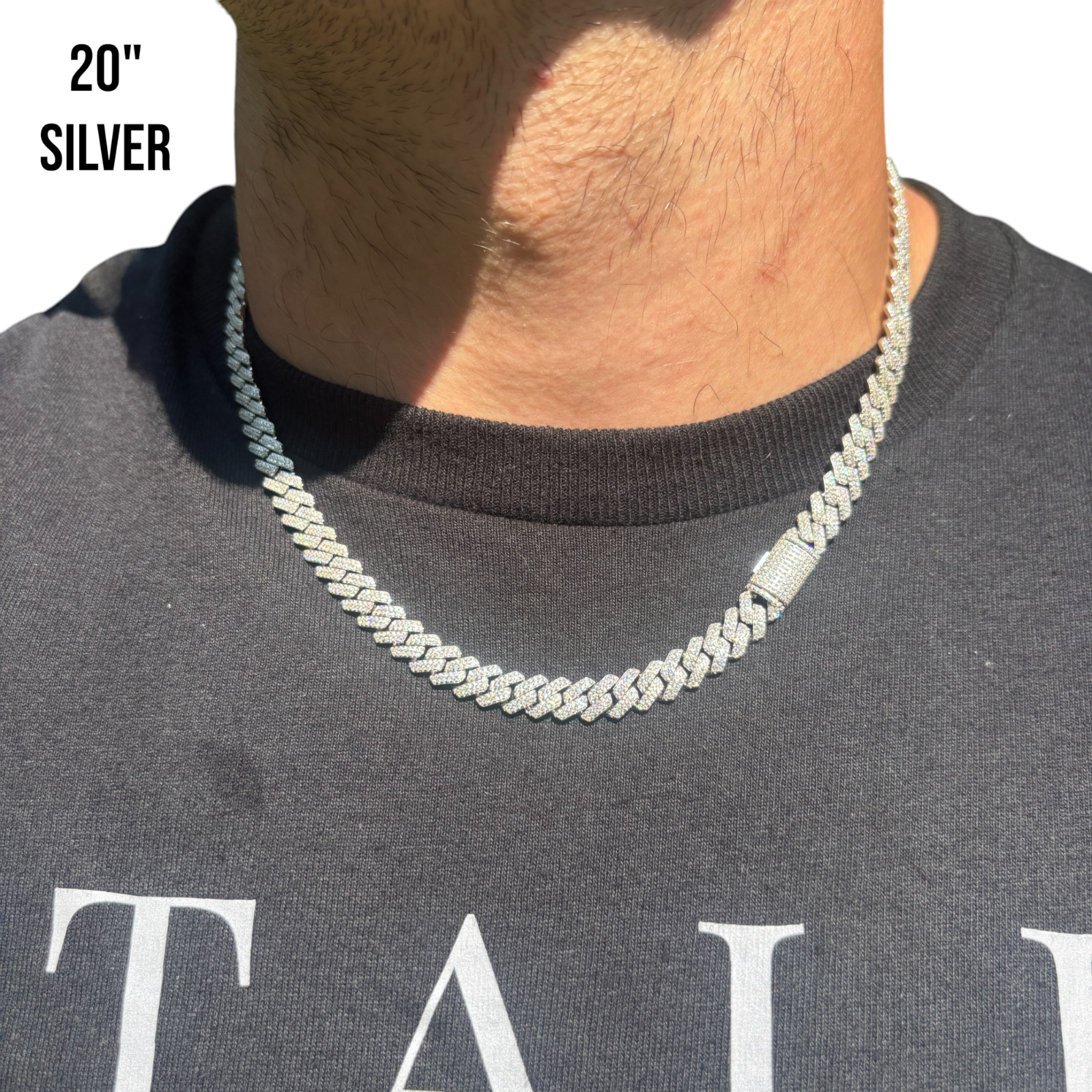 8mm Moissanite Cuban Prong Chain – 925 Sterling Silver or 14k Gold/Rose/Black
