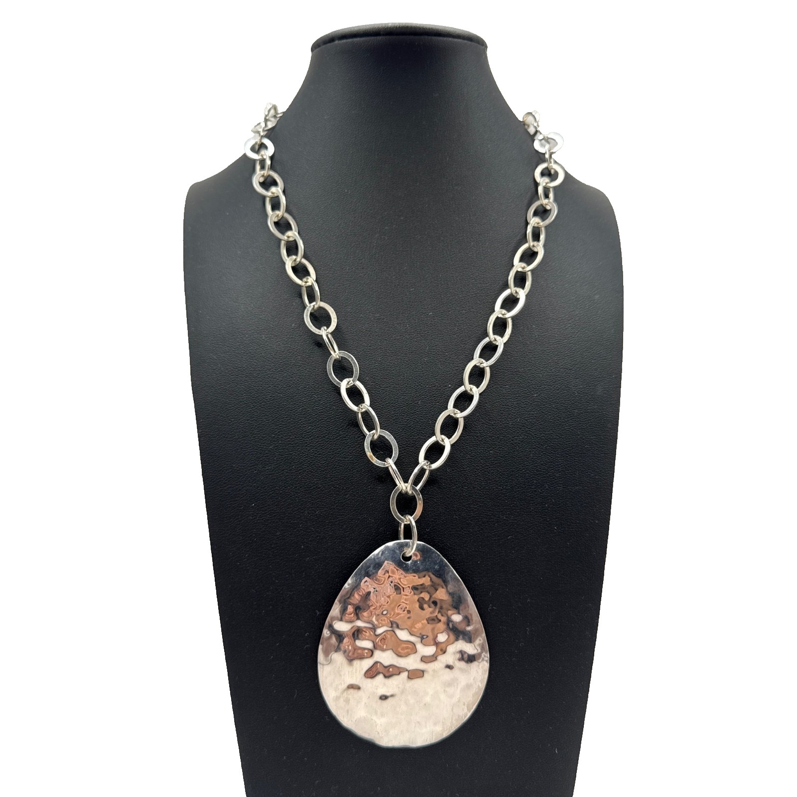 Silpada 925 Sterling Silver Chain Link Hammered Disc Pendant 18″ Necklace 36.3g