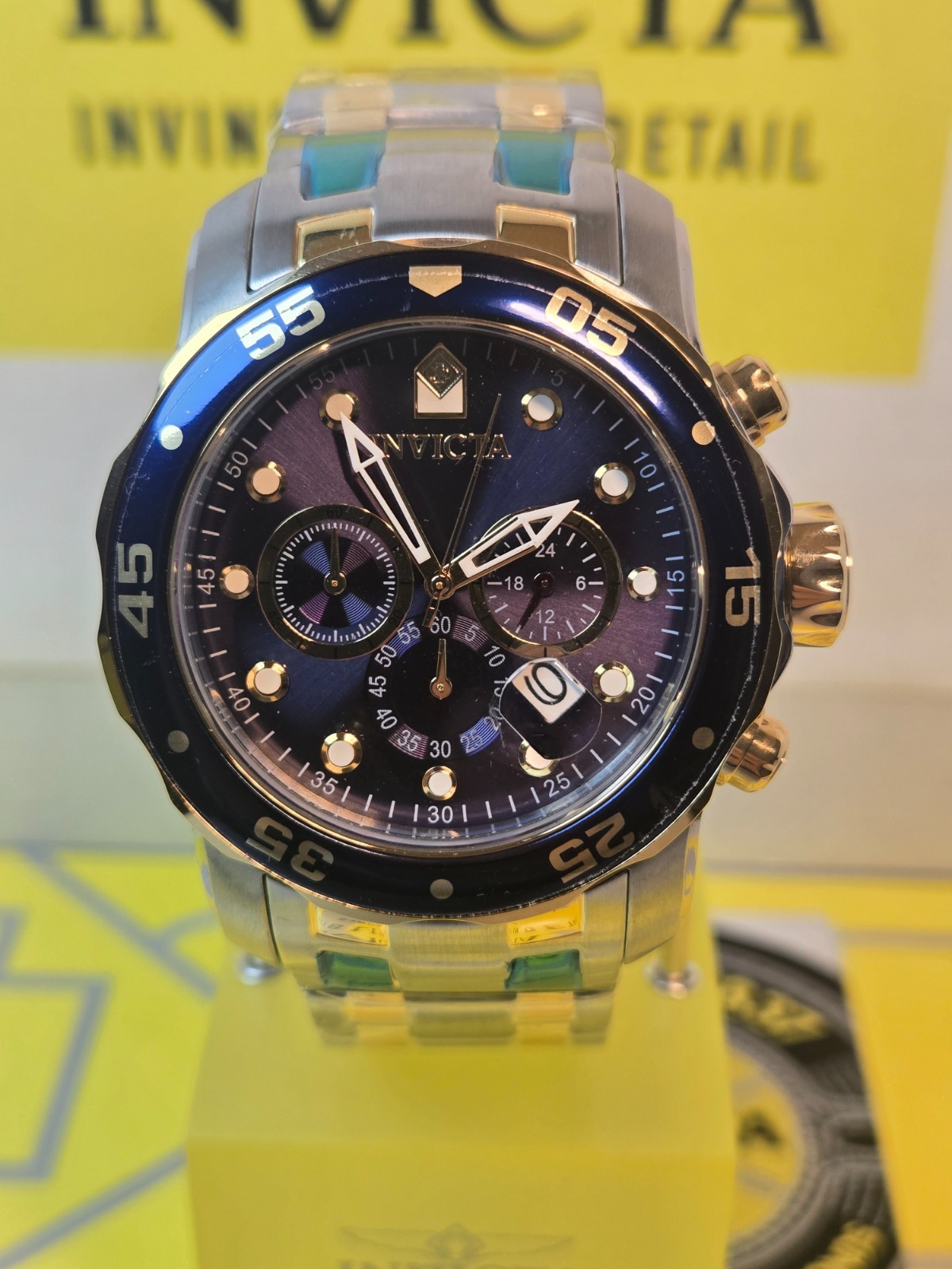 Invicta Pro Diver SCUBA Men’s Watch – 48mm. Steel, Gold with Blue Dial Date NEW!