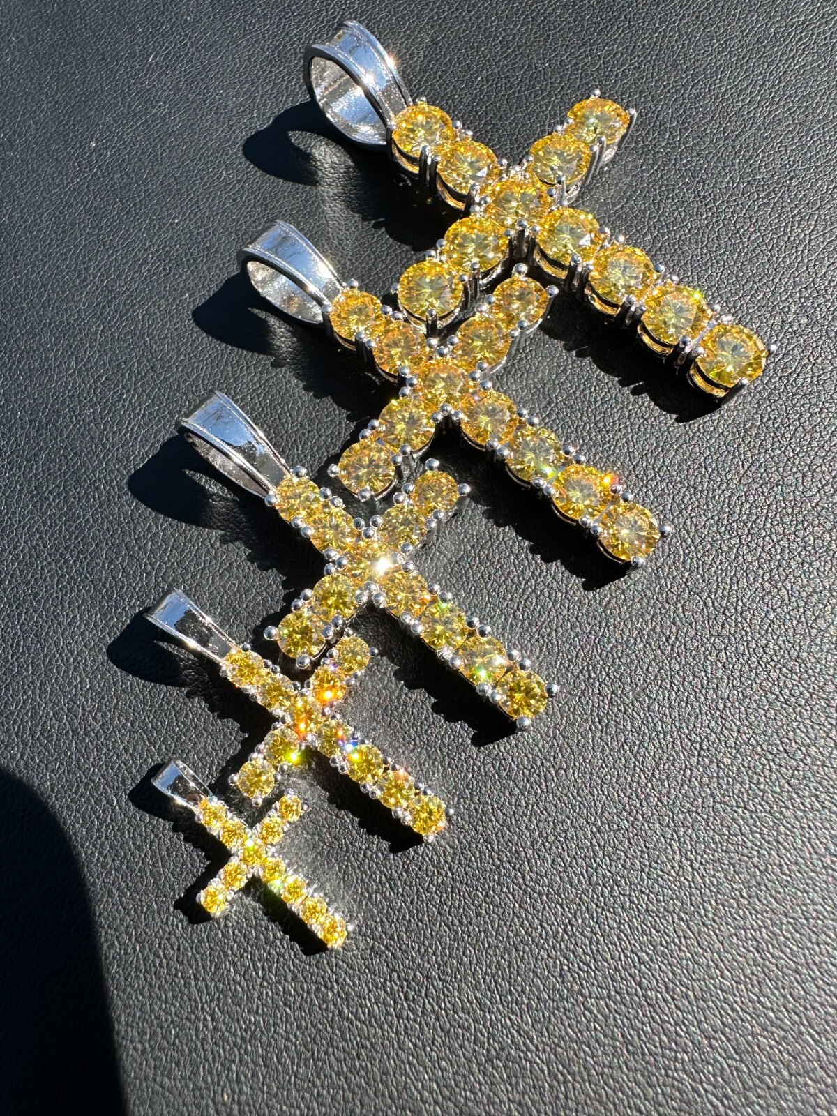 Yellow Canary MOISSANITE Real 925 Silver Cross Iced Pendant Necklace Hip Hop