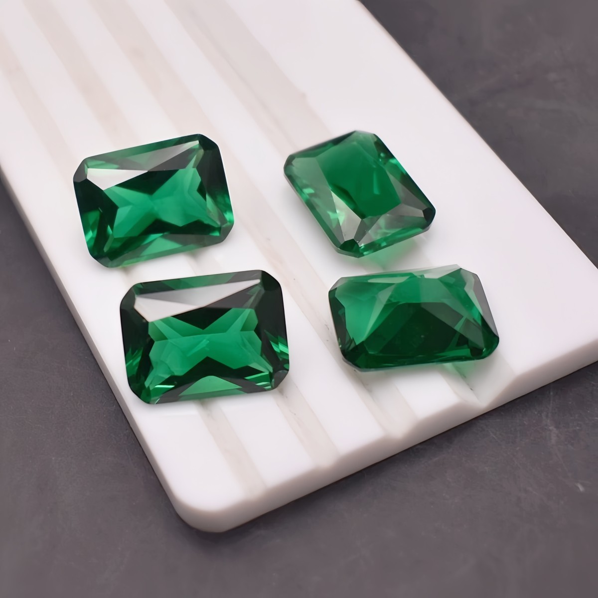 Rectangle Faceted Emerald Radiant Cut Rich Green Emerald Gem Multiple Sizes