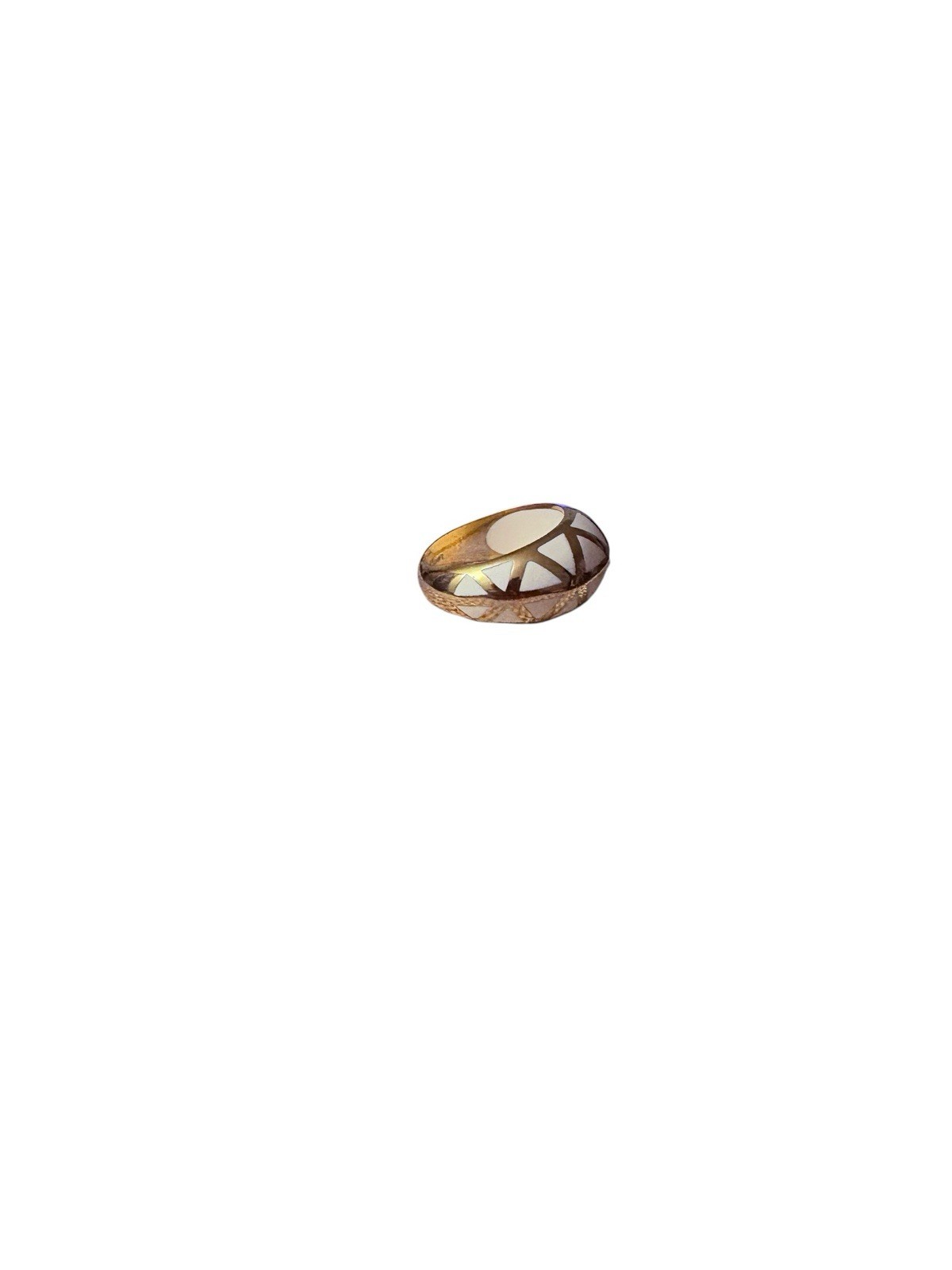 Gold Tone White Enamel Inlay Geometric X Pattern Band Ring Size 8