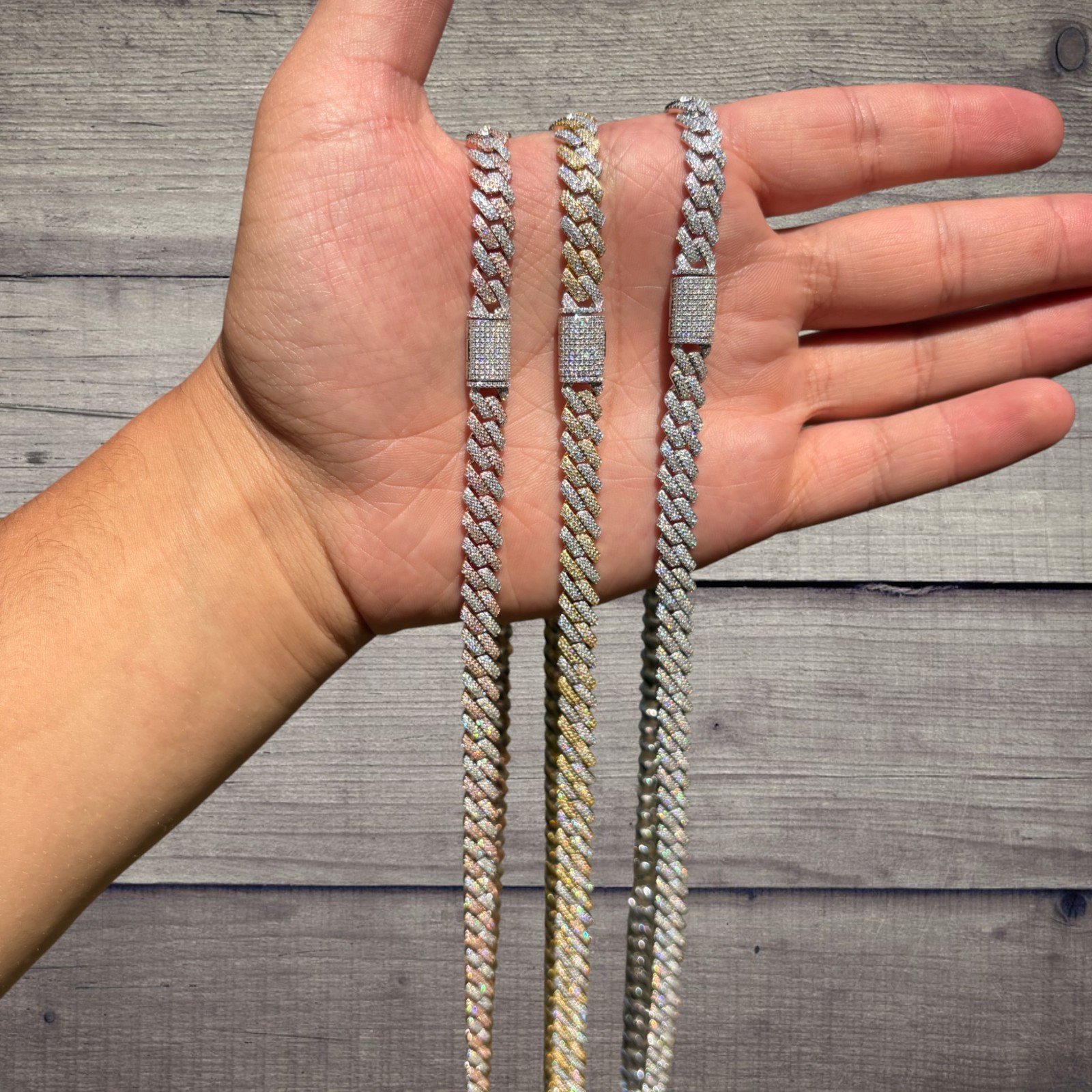 8mm Moissanite Cuban Prong Chain – 925 Sterling Silver or 14k Gold/Rose/Black