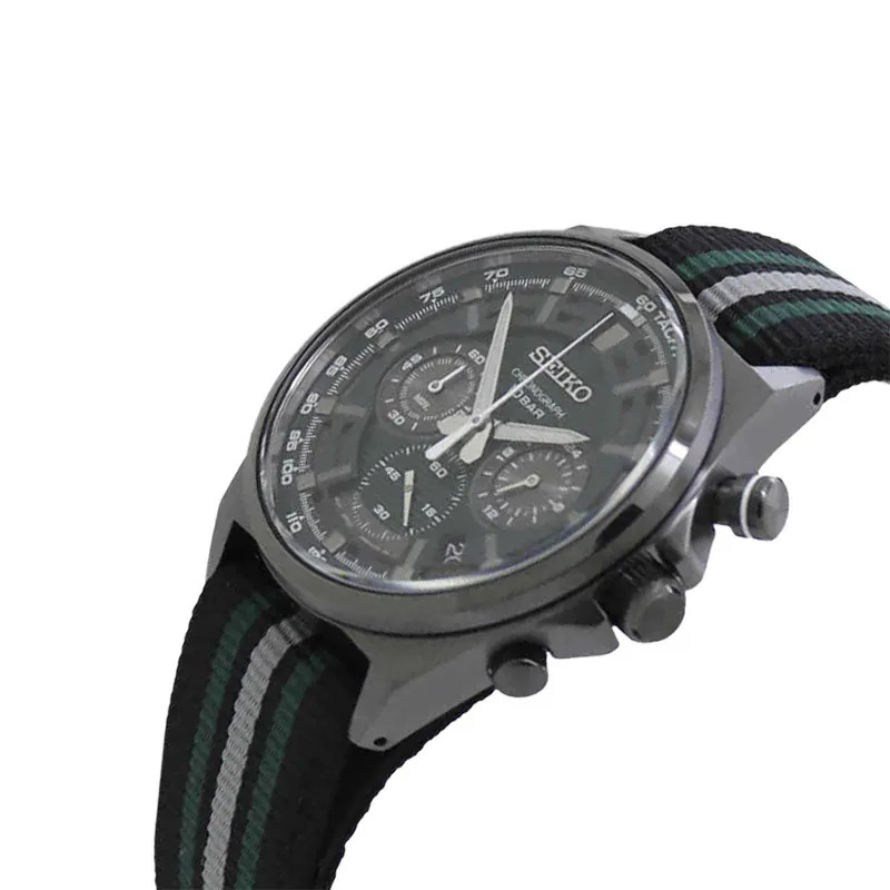 Seiko Chronograph SSB411P1 Discover More Green Dial Multi Color Nylon Strap