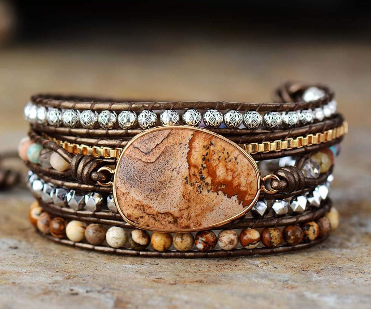 Luxury Handmade Gemstone Wrap Bracelet – Adjustable Bohemian Jewelry for Women