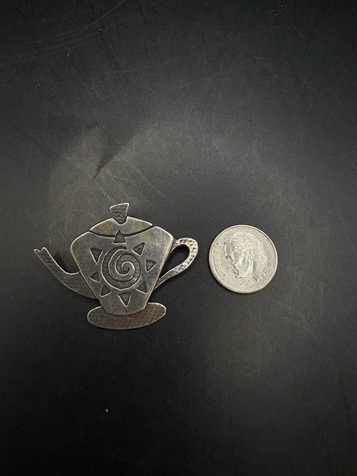 Vintage Artisan Studio Sterling Silver Teapot Brooch Pin Estate 925