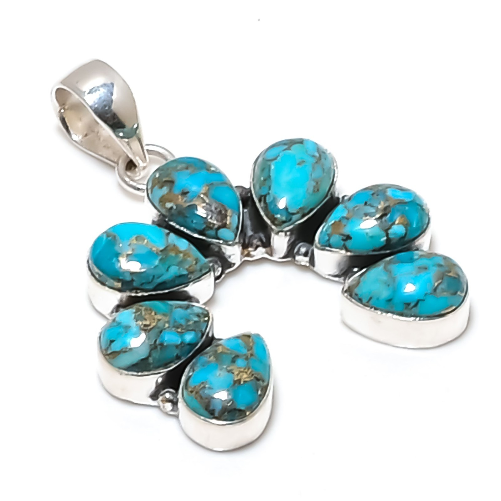 Blue Copper Turquoise Gemstones Handmade 925 Sterling Silver Pendant Jewelry