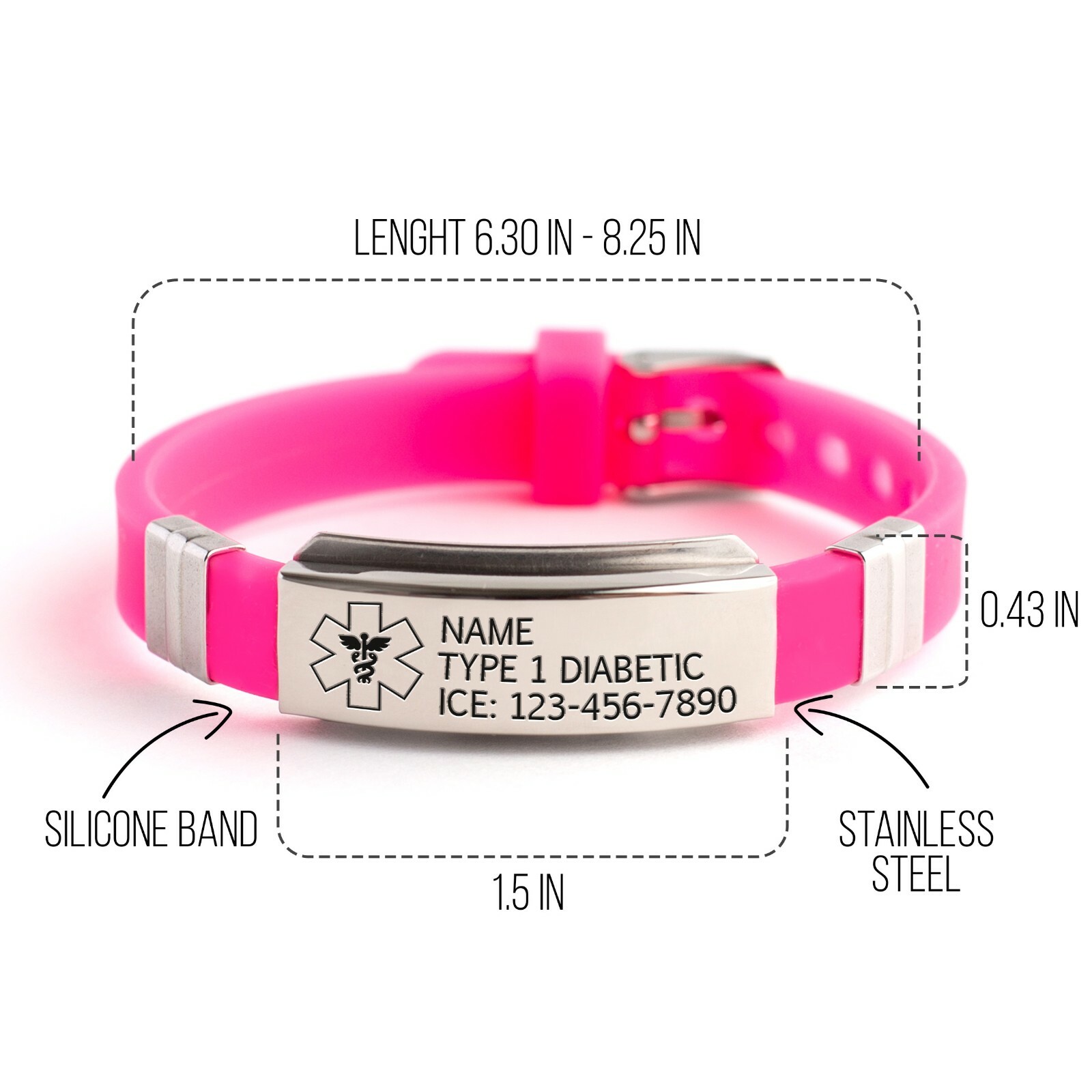 Personalized Emergency Medical Alert Id Bracelet Engraved Steel adjustable bangl
