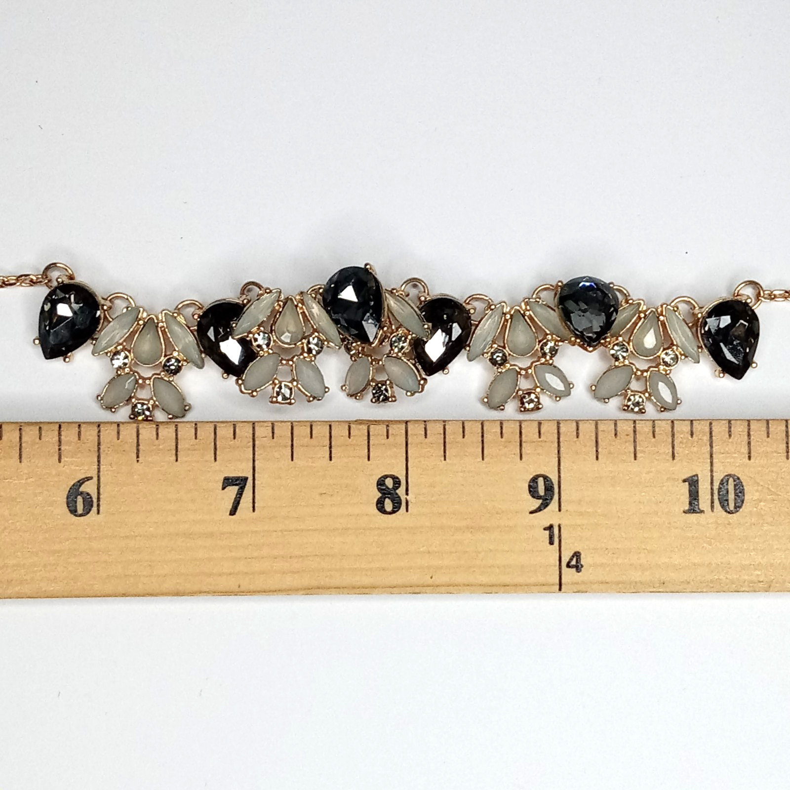 Statement Necklace Gold Tone Smoky Black& Clear Rhinetones Vintage-Inspired Glam