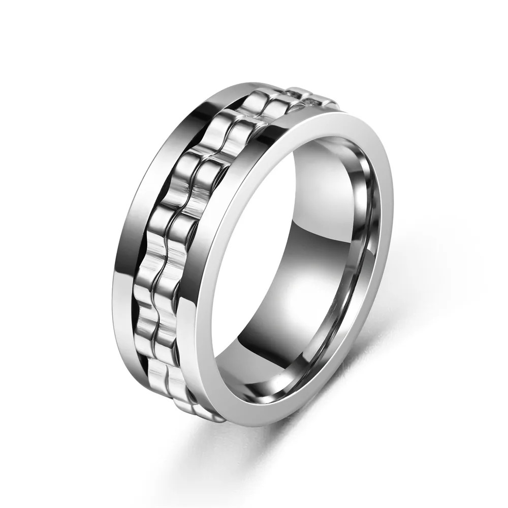 Anti Stress Stainless Steel Ring For Men Gear Chain Rotating Spinning Fidget Rin