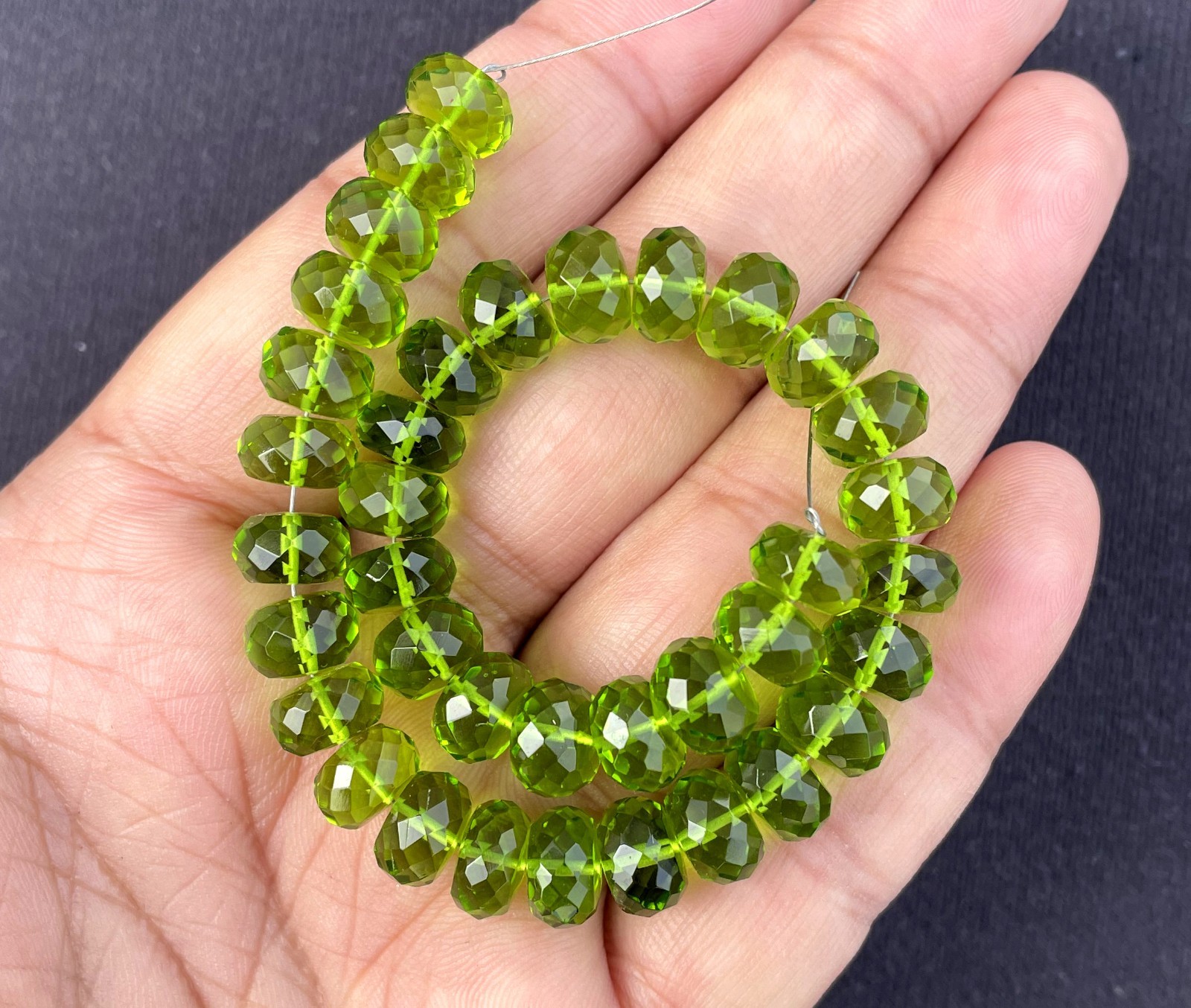 Adorable Peridot Quartz Faceted Rondelle Beads 8 Inch Strand For Jewelry Making