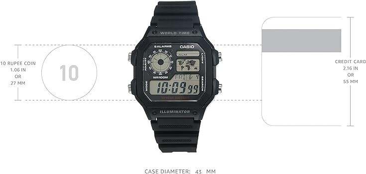 Casio World Time 4 Time Zones Display 5 Alarms Watch AE1200WH-1AV New