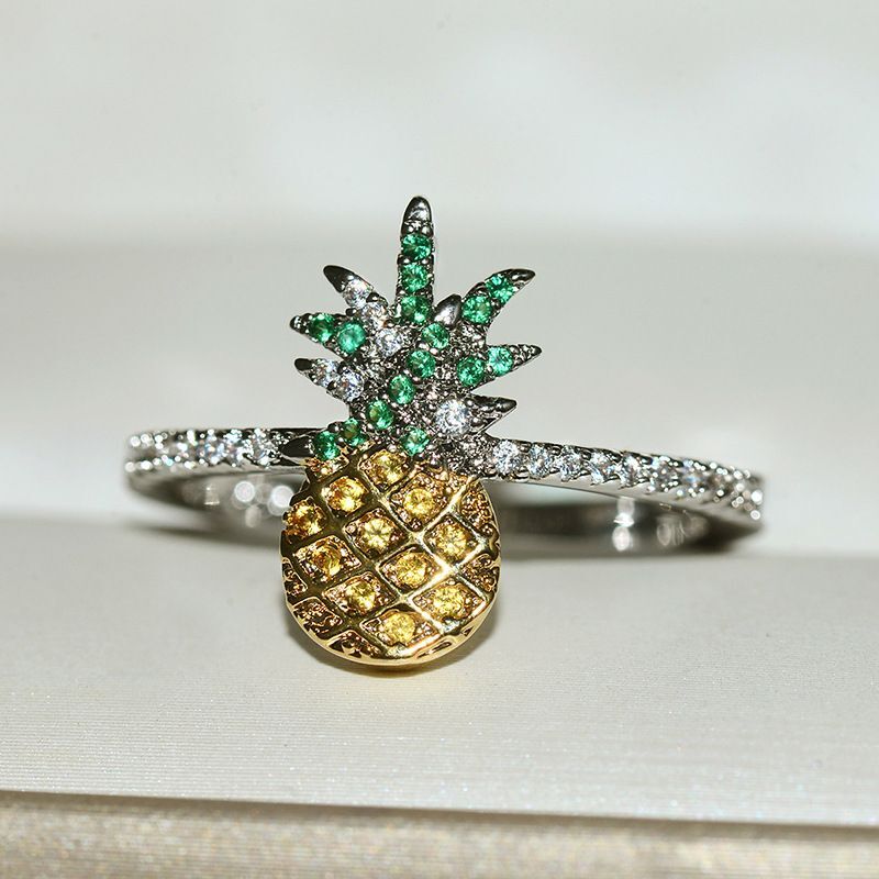 Pineapple Cubic Zirconia Rings – Yellow Gold Plant Pattern Fashion Jewelry Ring