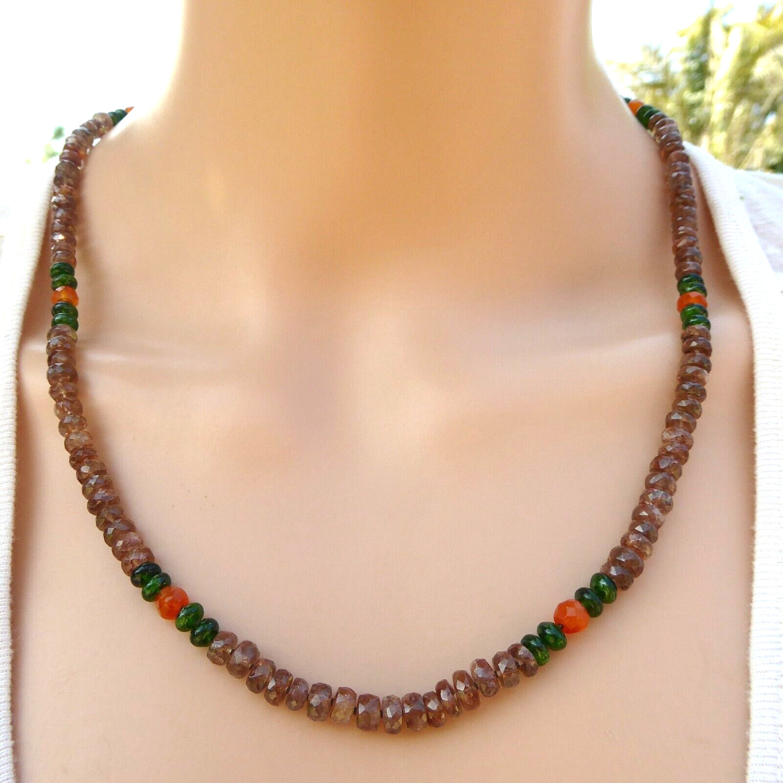 21 1/2″ Handmade Hand Knotted Andalusite Gemstone Necklace, Adjustable Necklace