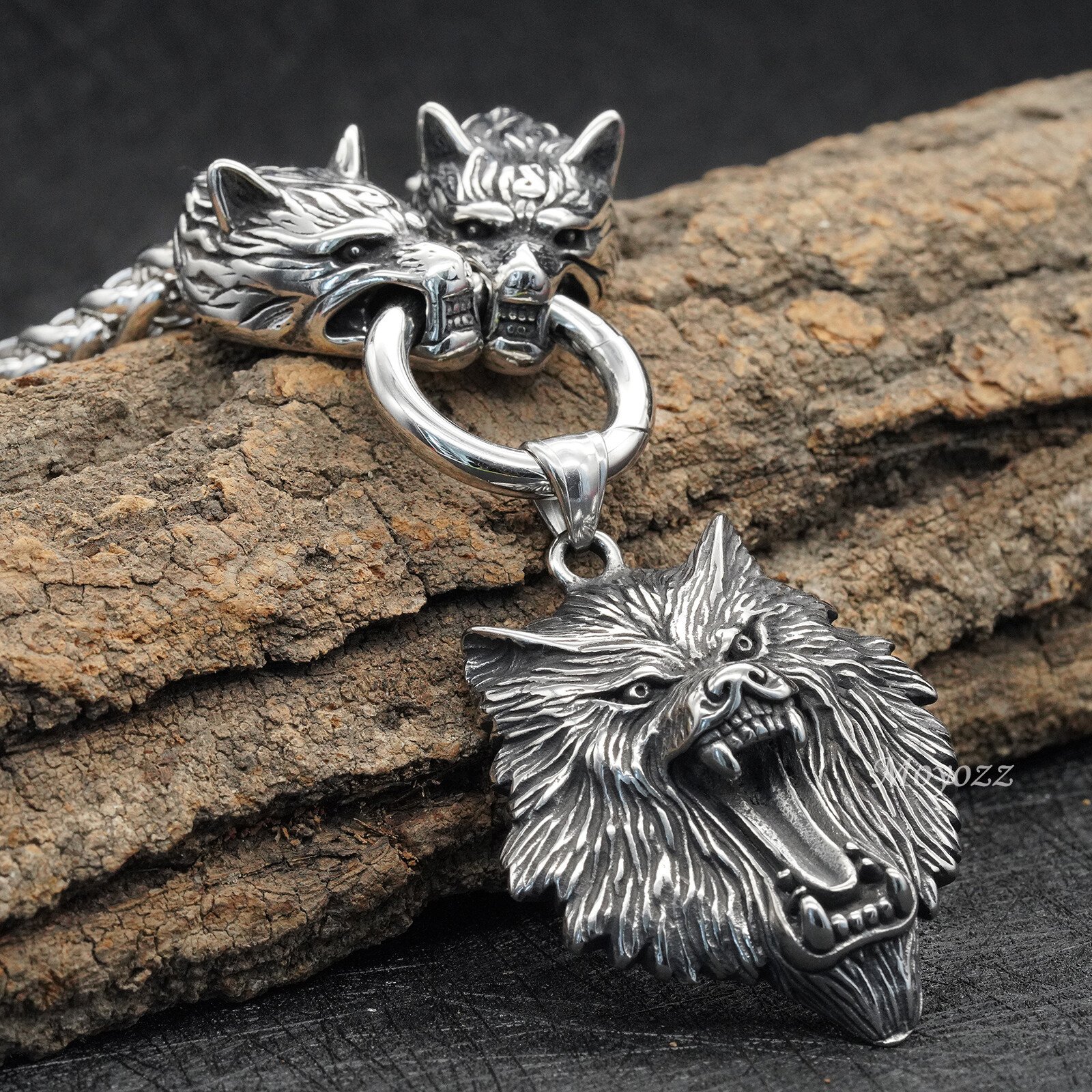 Mens 20 Inch Stainless Steel Viking Wolf Head Pendant Necklace Heavy Men 28 Inch