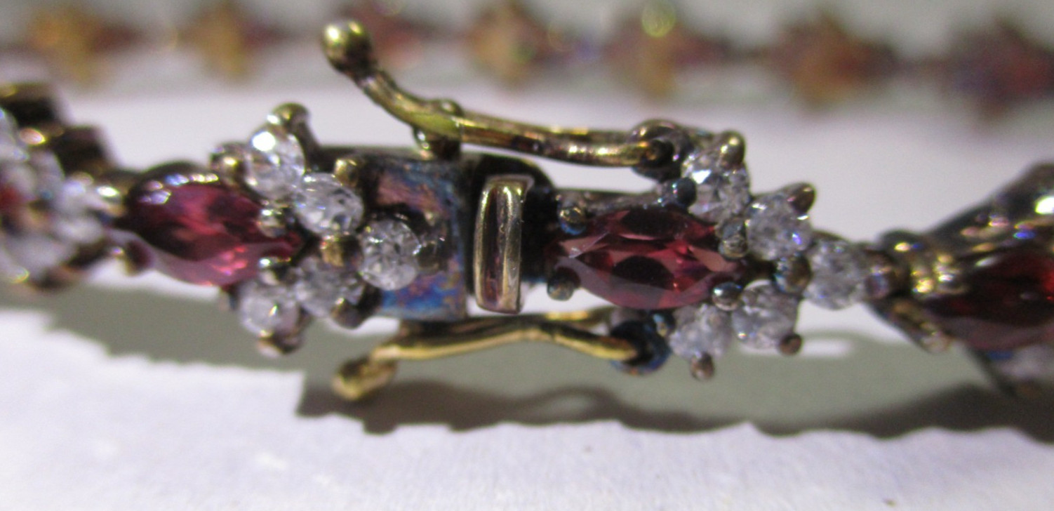 VINTAGE CHRISTIAN LAY 925 STERLING SILVER GARNET CZ TENNIS BRACELET SIGNED CL