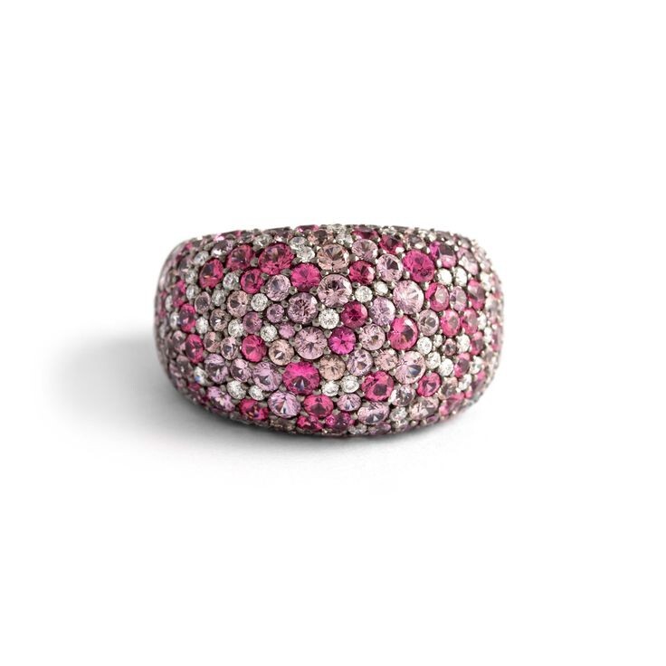 Simulated 6.45 TCW Round Cut Multi Color Sapphire Pave Set Dome Ring For Woman