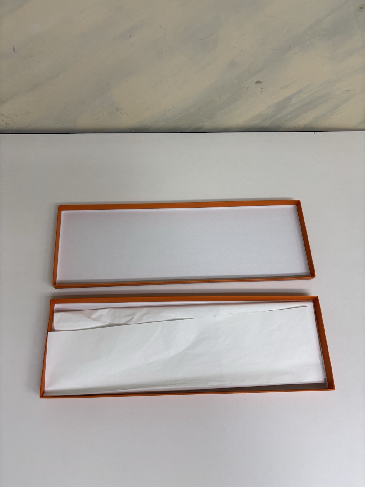 Hermes Rectangular Orange/White Gift Box with Lid, Filling Included, Jewelry