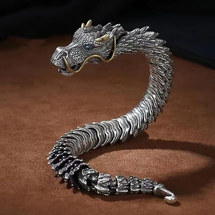 Viking Dragon Mens Bracelet Stainless Steel Scale Chain Cuff Bangle Punk Jewelry