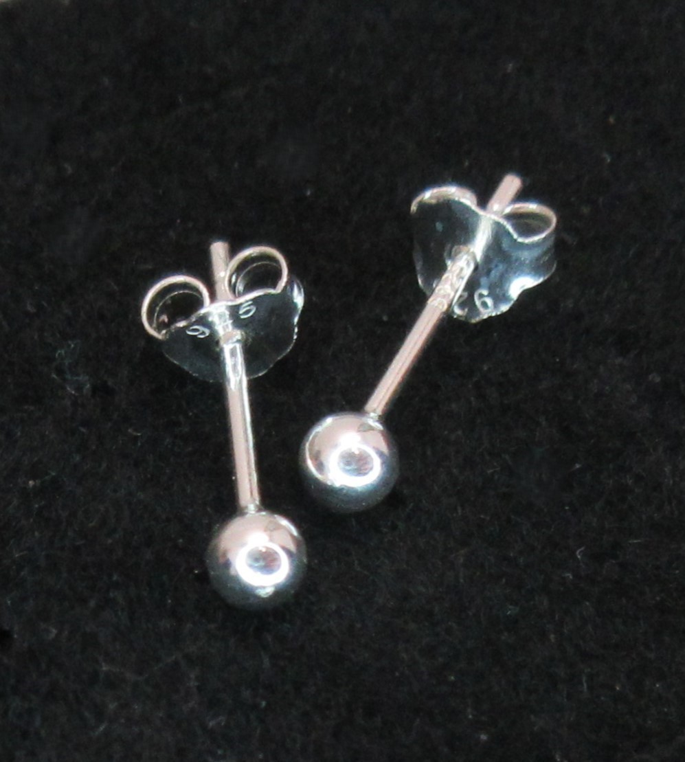 925 STERLING SILVER SMALL BALL EARRINGS POST STUD 1 PAIR 2.0 OR 3.0 mm