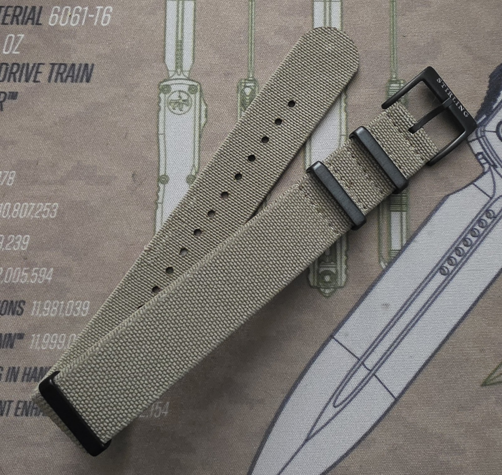 Stirling Timepieces Sand Elasticated Strap w/ PVD Buckle/keeper 20mm like Sangin