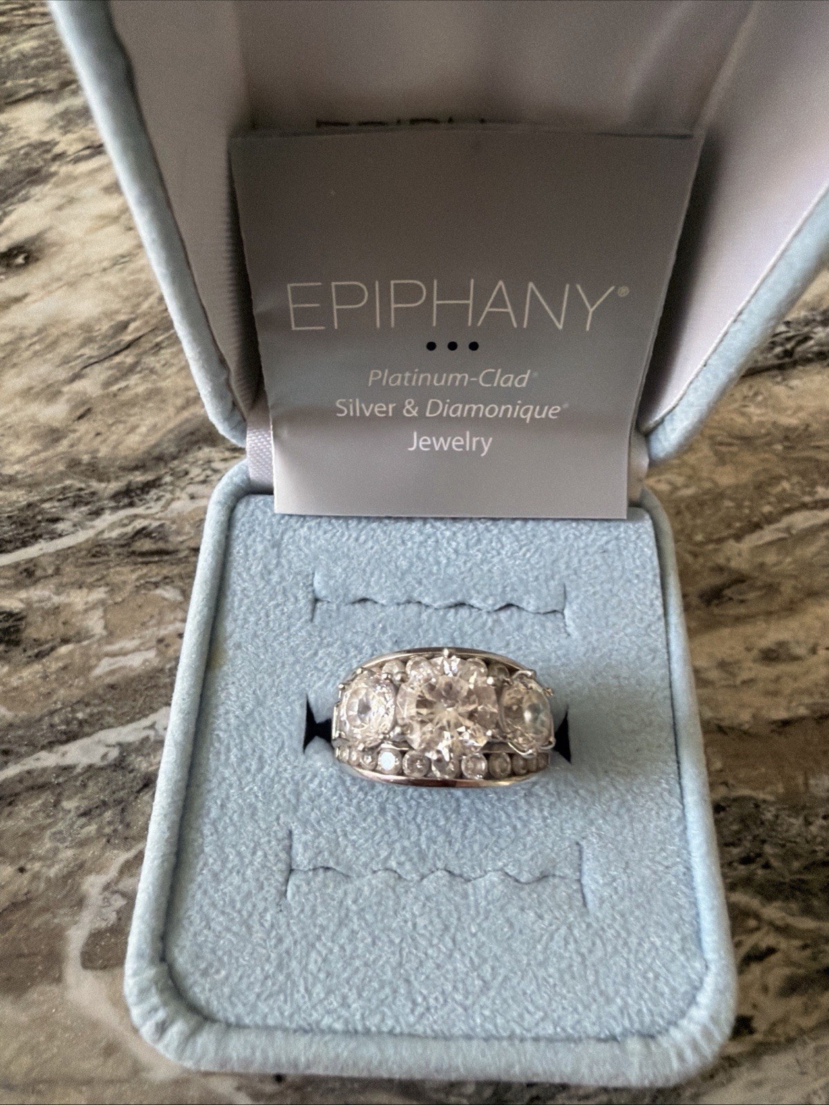 Epiphany Platinum Clad Diamonique Ring ~ Size 6 Gorgeous