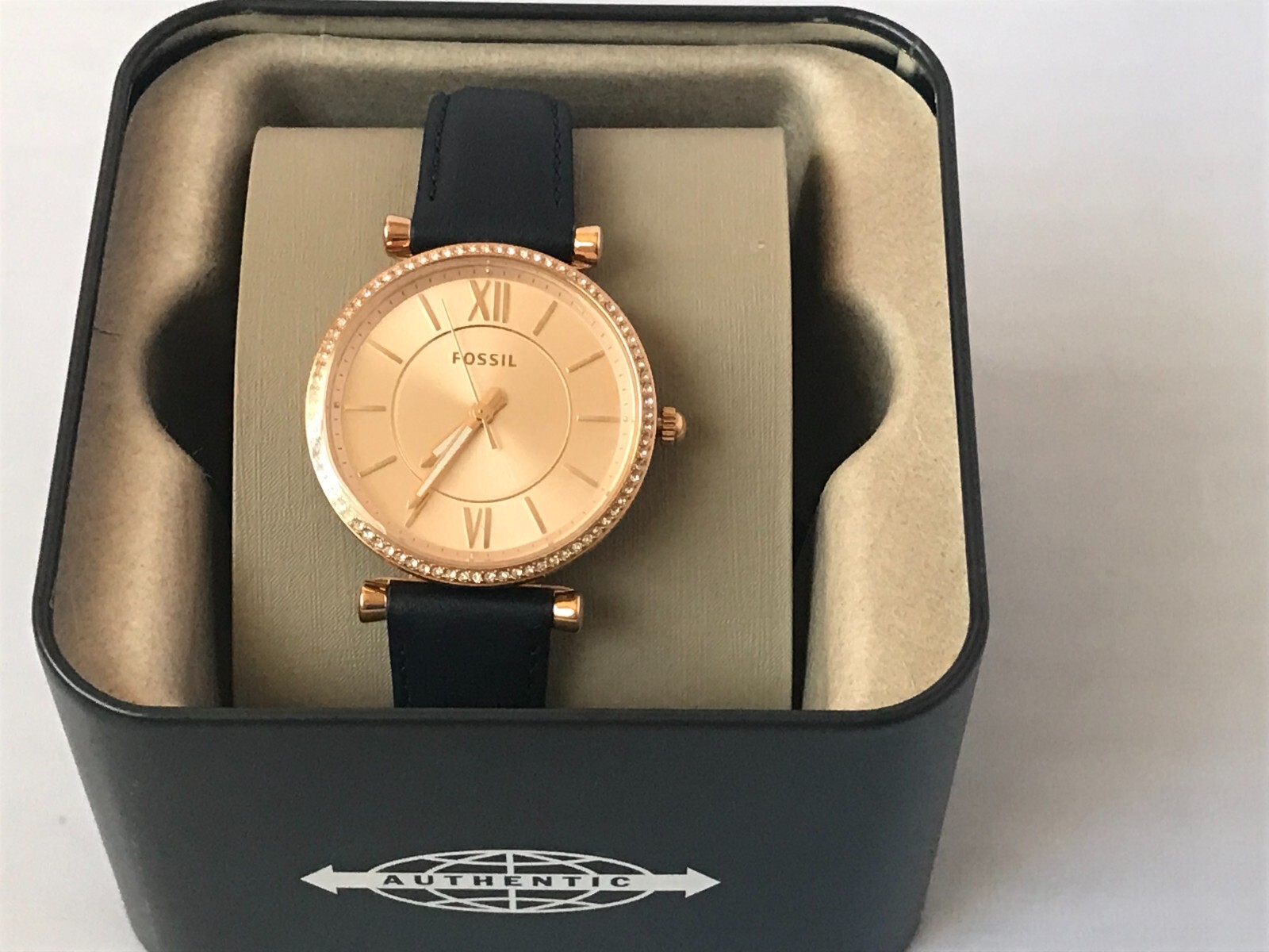 Fossil Women’s Carlie ES4485 Blue Leather Strap Watch NWT