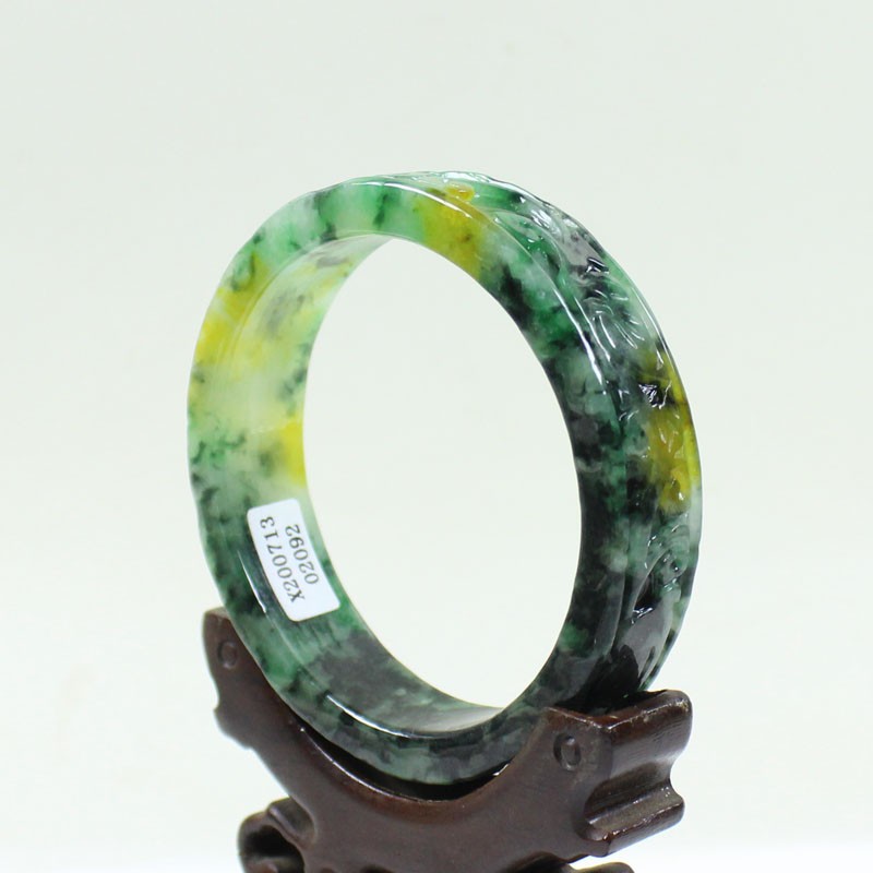61mm Real Natural Ice Multicolor Burmese Jade jadeite Carving Bracelet Bangle