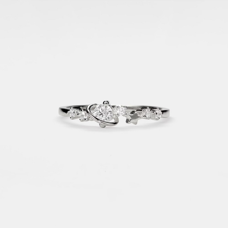 Dainty Planet Saturn Moon Star Stacking Ring in 925 Sterling Silver