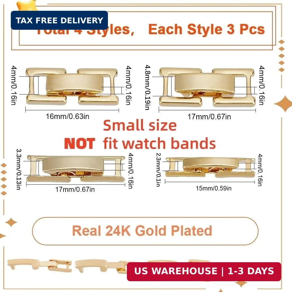 1 Box 12PCS 24K Gold Plated Fold Over Clasp Necklace Extension Clasps