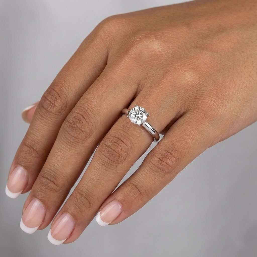 Solitaire Engagement Ring 14K Gold Classic 0.90 CT Round Lab-Grown Diamond E VS2