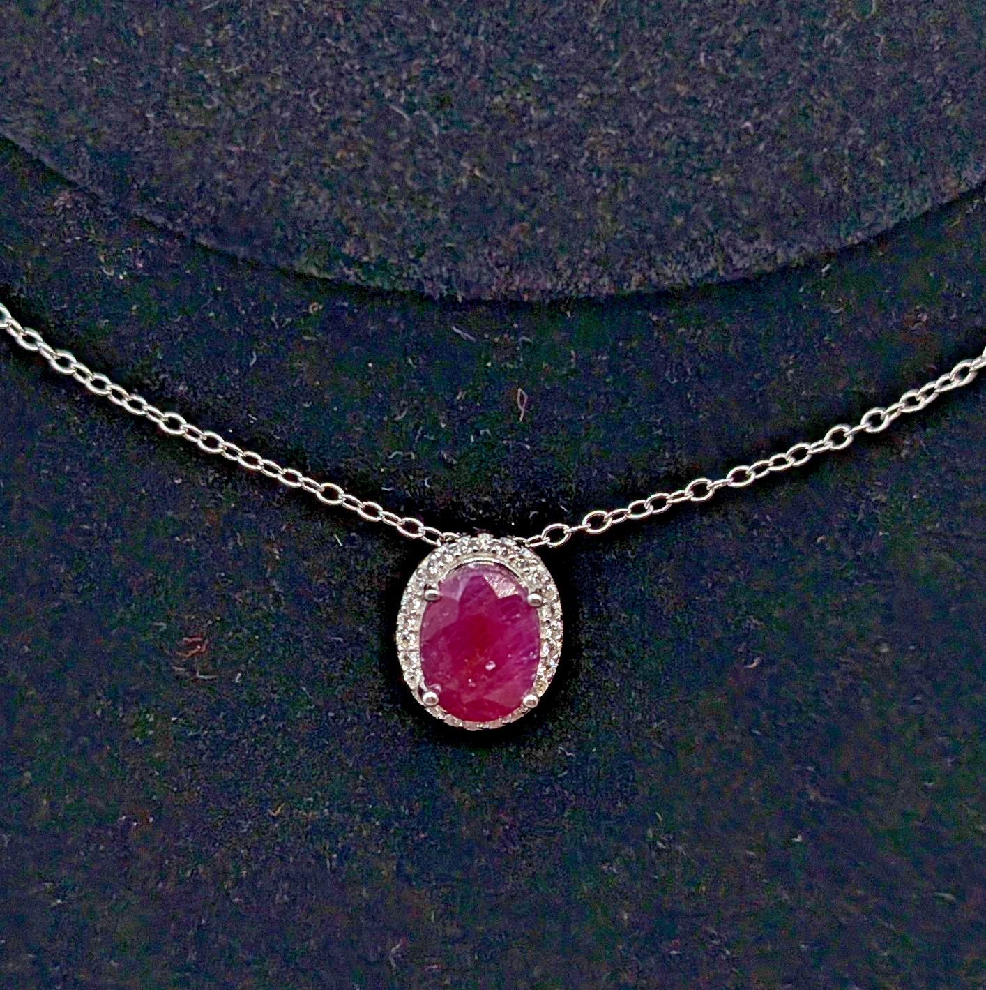 Colleen Lopaz Oval Ruby Zircon Sterling Silver Necklace and Pierced Earring Set