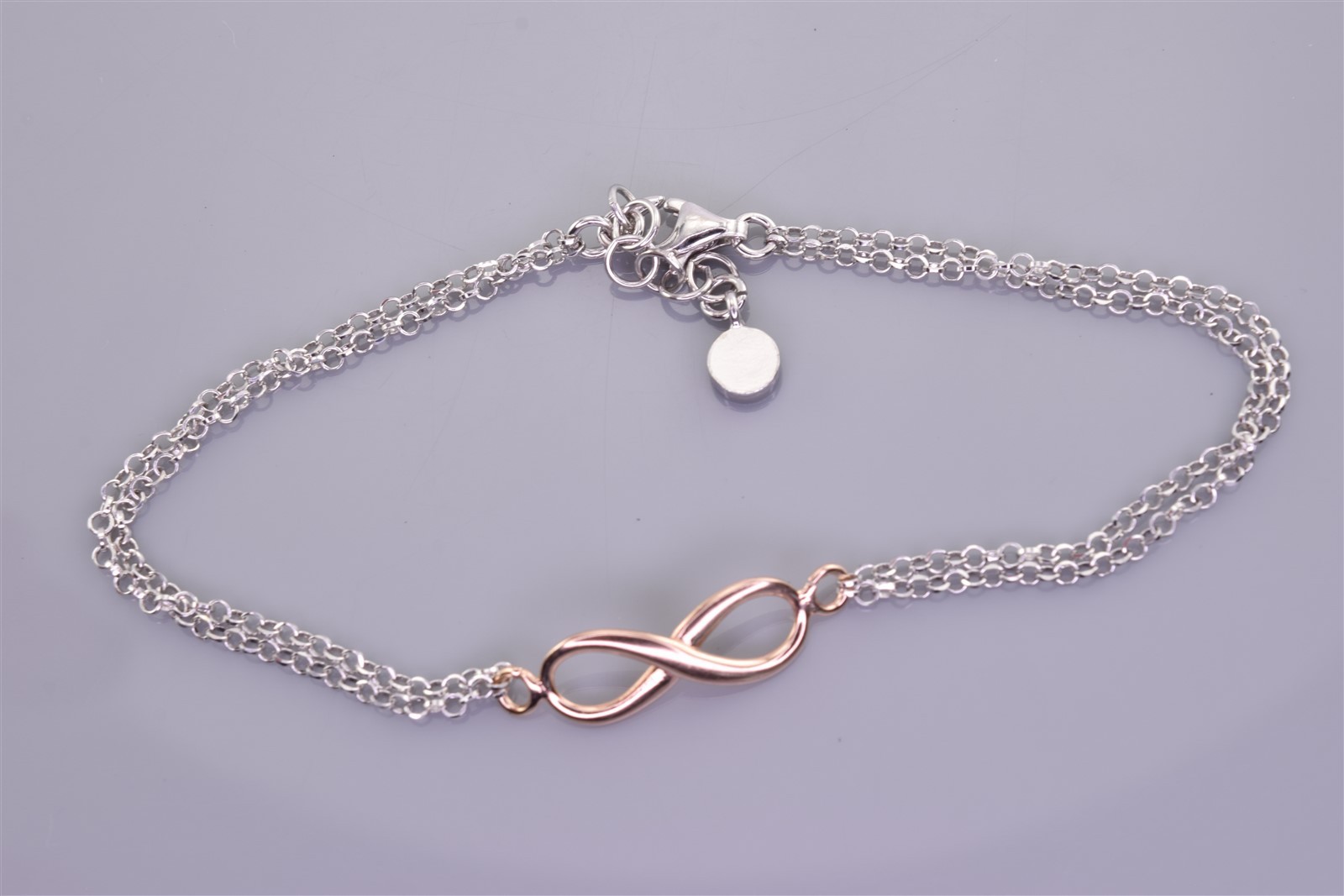 Two Tone Sterling Silver 7mm Infinity Looped Station 925 Bracelet Lobster 7.5″