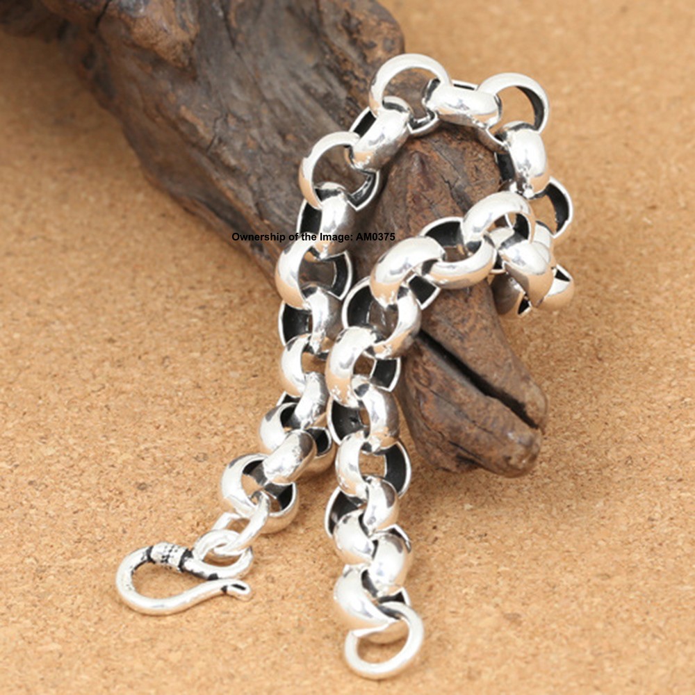 10MM ROLO Link Real S925 Sterling Silver Bracelet Women Men’s Bangle 8.26inch
